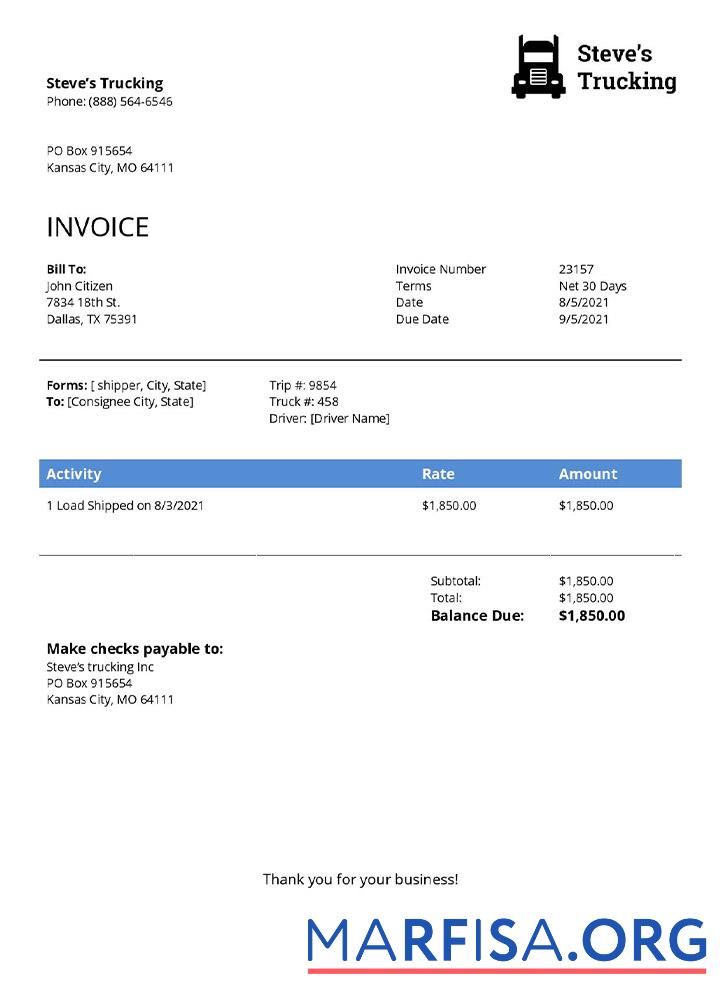 Downloadable USA Steve s Trucking Company real example